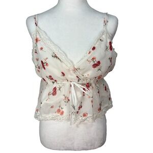 American Eagle Faux Wrap Babydoll Cami Women's L Floral Lace Festival Coquette